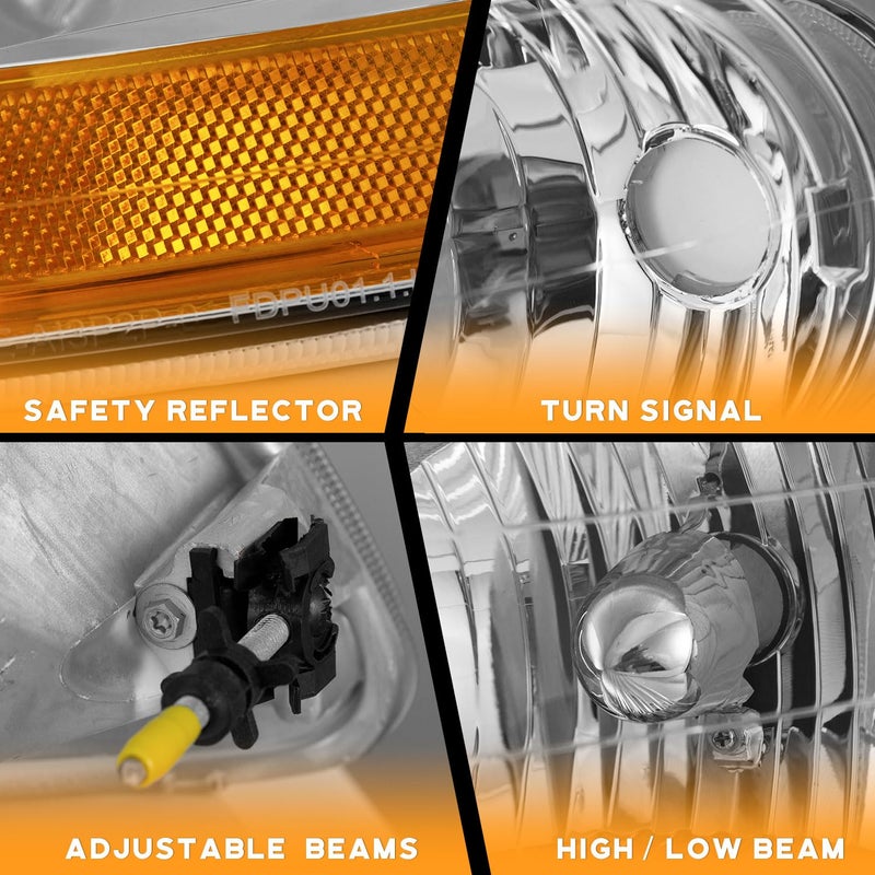 WEELMOTO Headlights for 1997-2003 F150 / 1997-2002 Ford Expedition / 1998-1999 F250 Headlamp+Corner Parking Turn Signal Marker Light Does NOT Fit Models Produced Before July 1996 Chrome Housing - Image 3