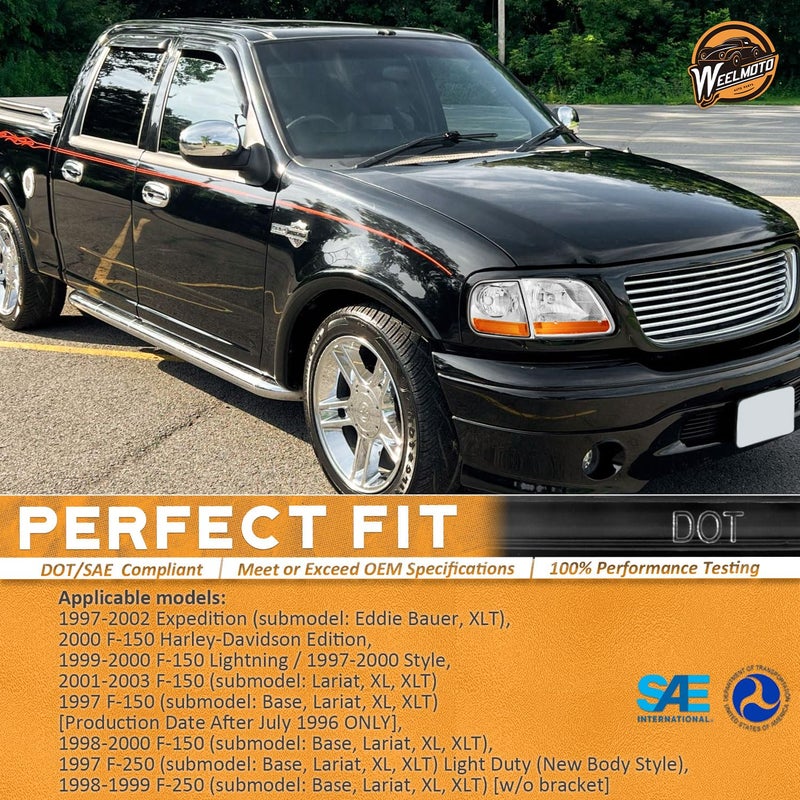 WEELMOTO Headlights for 1997-2003 F150 / 1997-2002 Ford Expedition / 1998-1999 F250 Headlamp+Corner Parking Turn Signal Marker Light Does NOT Fit Models Produced Before July 1996 Chrome Housing - Image 2