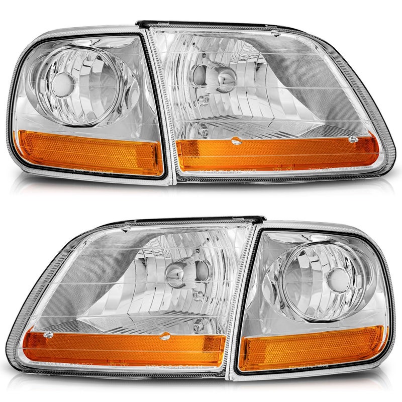WEELMOTO Headlights for 1997-2003 F150 / 1997-2002 Ford Expedition / 1998-1999 F250 Headlamp+Corner Parking Turn Signal Marker Light Does NOT Fit Models Produced Before July 1996 Chrome Housing - Image 1