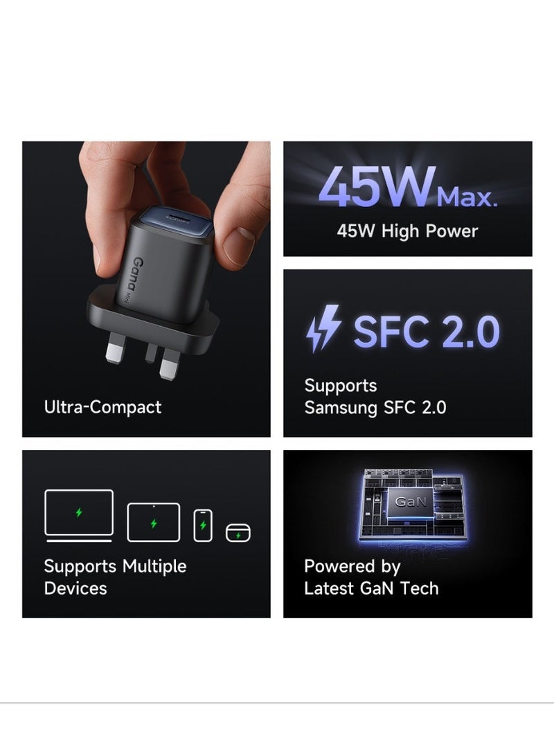 Mcdodo CH-4380 45W USB-C PD Ultimate Mini GaN Fast Charger UK Plug Black Single Port Type-C Wall Adapter - Image 3