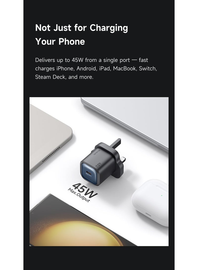 Mcdodo CH-4380 45W USB-C PD Ultimate Mini GaN Fast Charger UK Plug Black Single Port Type-C Wall Adapter - Image 4