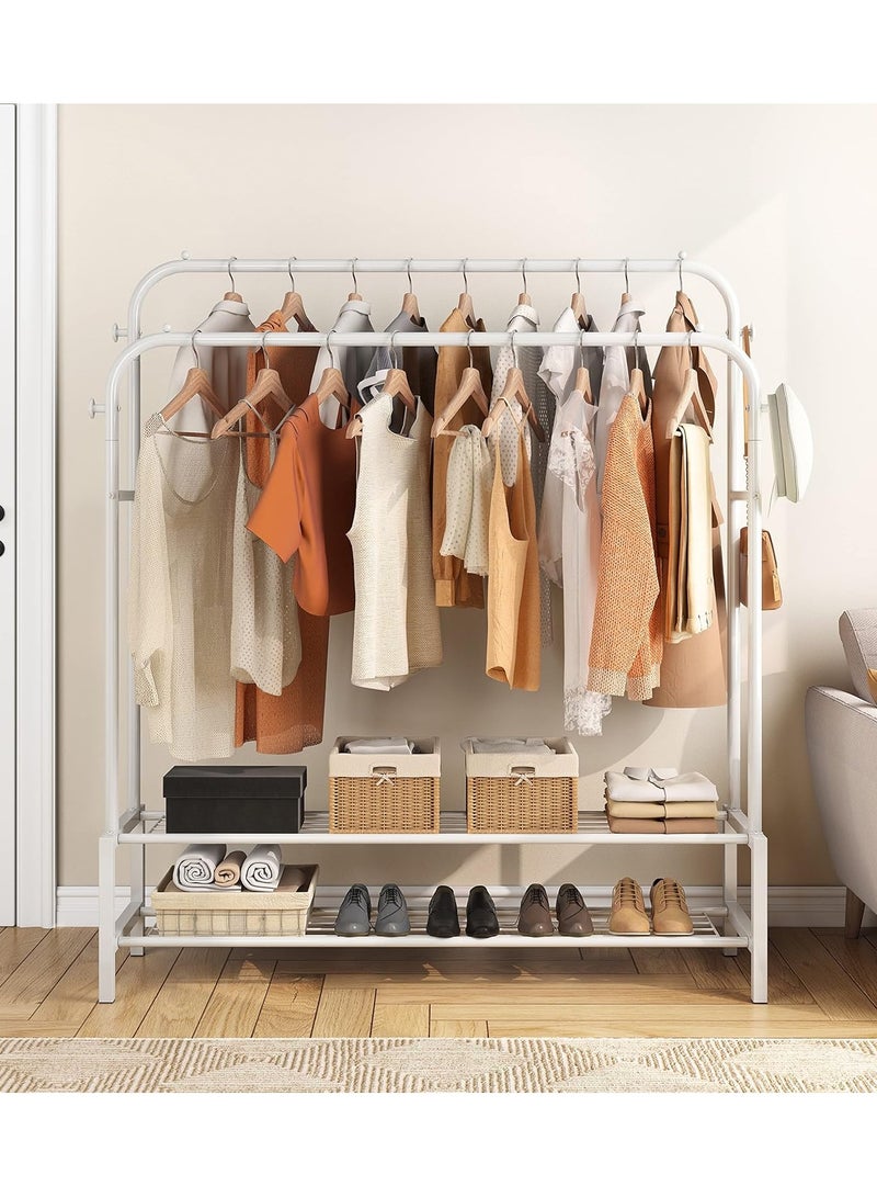 DubaiGallery Double Rod Garment Rack, Rack for Hanging Clothes with 2 Tier bottom Organizer, Shirt,Towel Rack and Lower Storage Shelf for Boxes,Shoes, Boots. 4 Hooks - Image 3