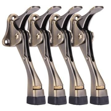 Gotega Door Stopper 4 Pack Kickdown Door Stop for Bottom of Door Adjustable Height and Rubber Tip 4 Inches Heavy Duty Door Stops Kickdown Doorstopper Door Holder Antique Bronze - Image 1