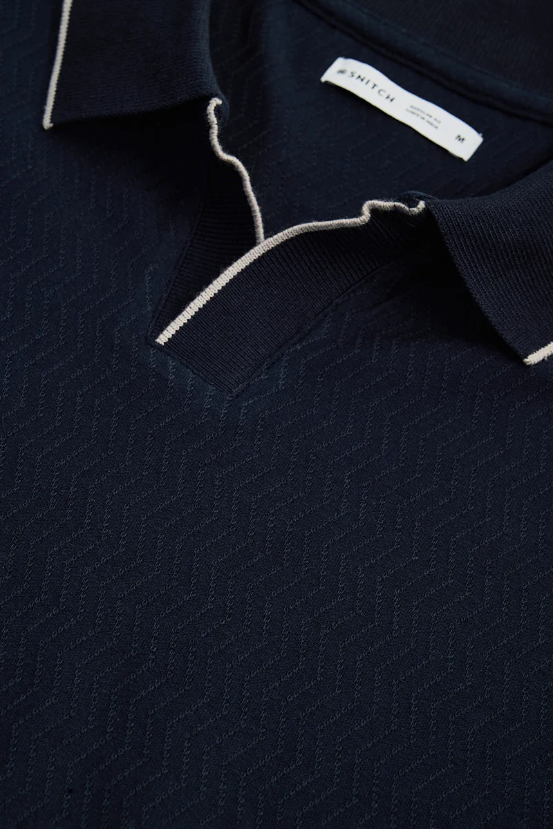 Snitch Navy Blue Navy Blue Textured Half Sleeve Regular Fit Casual T-Shirt for Men | Best Price UAE