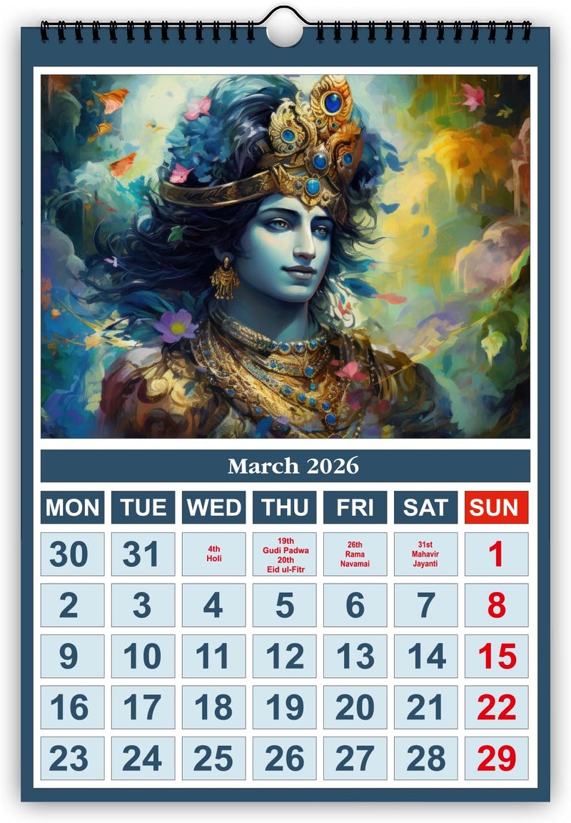 AccuPrints® Religious Hindu Wall Hanging Calendar 2026 - Size (14 x 20) inch For Office Home (35.5 x 50) cm- (Hindu wall calendar) - Image 4