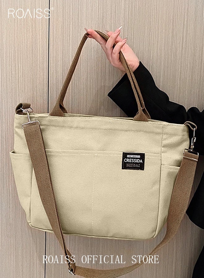 roaiss Large Capacity Shoulder Bag Durable Macaron Color Scheme Smooth Zipper Solid Color Tote Bag - Image 1
