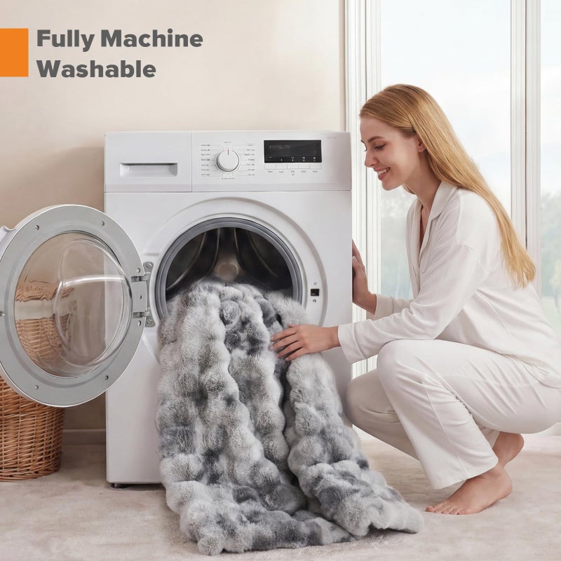 YIKUSH Fluffy Comforter Set King Size - Soft & Fuzzy Faux Fur King Comforter, Ultra Plush Tie-dye Light Grey Comforter with Flannel Back, Warm Yet Lightweight Cozy Bedding Set - Image 5