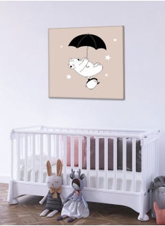 LOWHA Framed Canvas Wall Art Stretched Over Wooden Frame, Cute Bear With Little Penguin Painting, For Home, Living Room, Office Decor  - Image 1