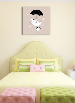 LOWHA Framed Canvas Wall Art Stretched Over Wooden Frame, Cute Bear With Little Penguin Painting, For Home, Living Room, Office Decor  - Image 3
