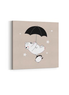 LOWHA Framed Canvas Wall Art Stretched Over Wooden Frame, Cute Bear With Little Penguin Painting, For Home, Living Room, Office Decor  - Image 4
