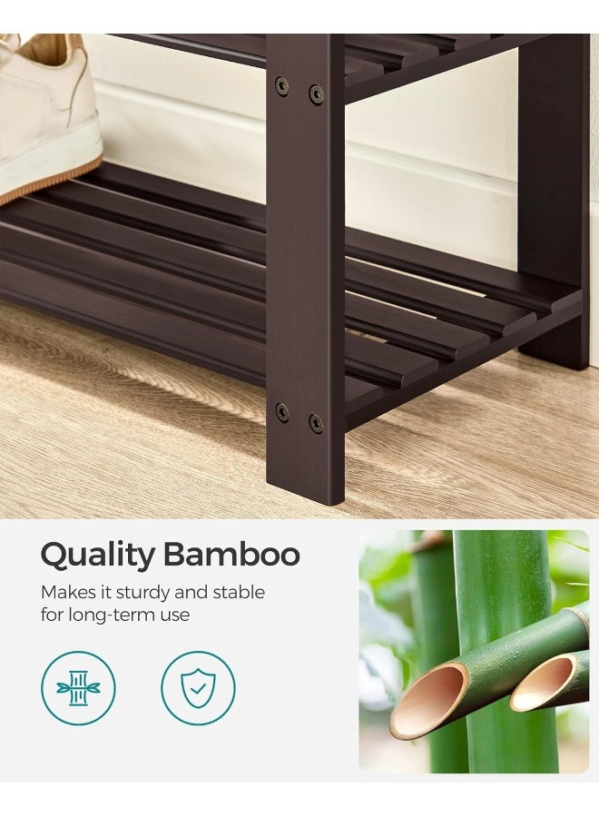 سونمجز مقعد أحذية من الخيزران من SONGMICS، منظم أحذية بثلاث طبقات للمدخل وغرفة المعيشة، مقعد يتحمل حتى 136.1 كجم، 30.2 × 89.9 × 48.8 سم، لون الجوز الريفي والرمادي الأردوازي - Image 5