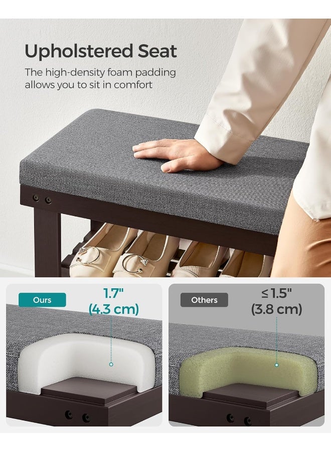 سونمجز مقعد أحذية من الخيزران من SONGMICS، منظم أحذية بثلاث طبقات للمدخل وغرفة المعيشة، مقعد يتحمل حتى 136.1 كجم، 30.2 × 89.9 × 48.8 سم، لون الجوز الريفي والرمادي الأردوازي - Image 4