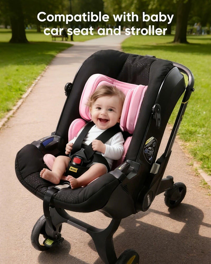 TinlyFinly Infant Insert Compatible with Doona, Graco, Britax, Chicco, Evenflo Car Seat, Adjustable Baby Head Body Support Cushion for Newborn to Toddler, Fits Infant Car Seat and Stroller (Pink) - Image 2