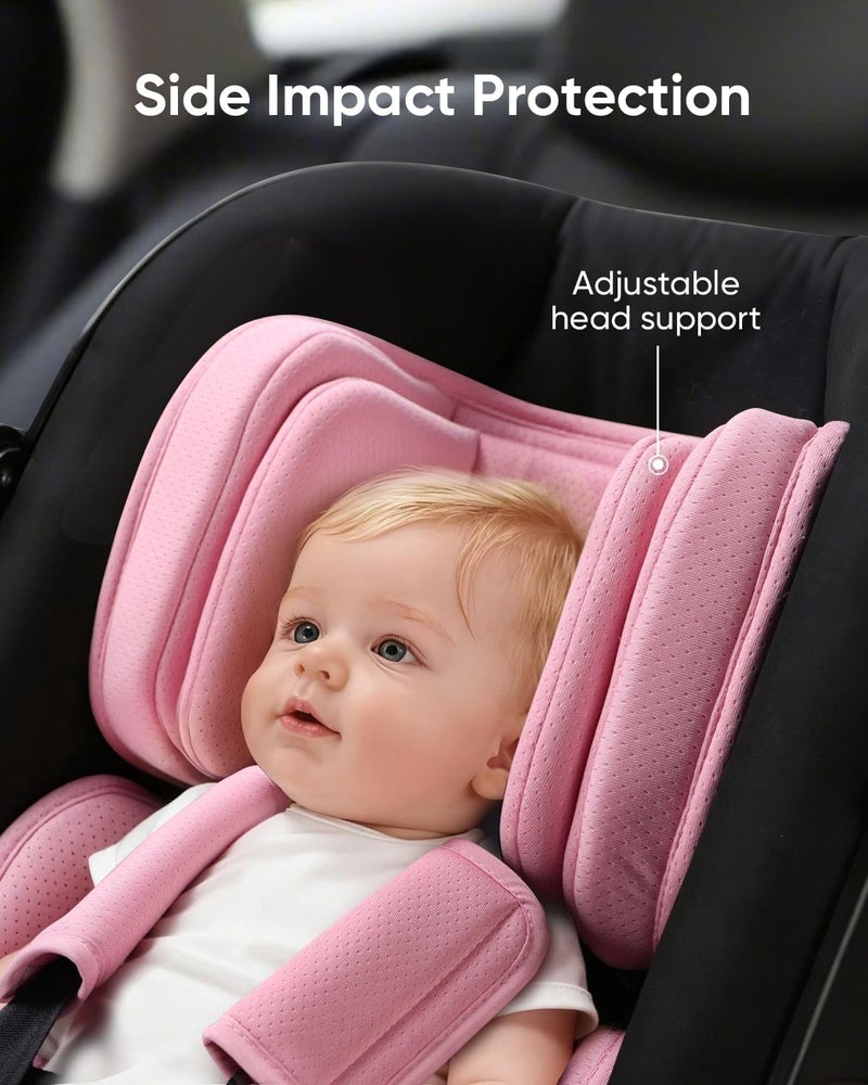 TinlyFinly Infant Insert Compatible with Doona, Graco, Britax, Chicco, Evenflo Car Seat, Adjustable Baby Head Body Support Cushion for Newborn to Toddler, Fits Infant Car Seat and Stroller (Pink) - Image 3