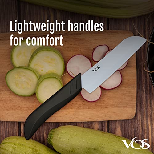 Vos Ceramic Knife Set in Elegant Gift Box, Ceramic Knives Set For Kitchen, Ultra Sharp Kitchen Knife Set with Covers, 4" 5" 6" Paring, Santoku & Chef Knife, Lightweight, Dishwasher safe (Black Handle) - Image 4