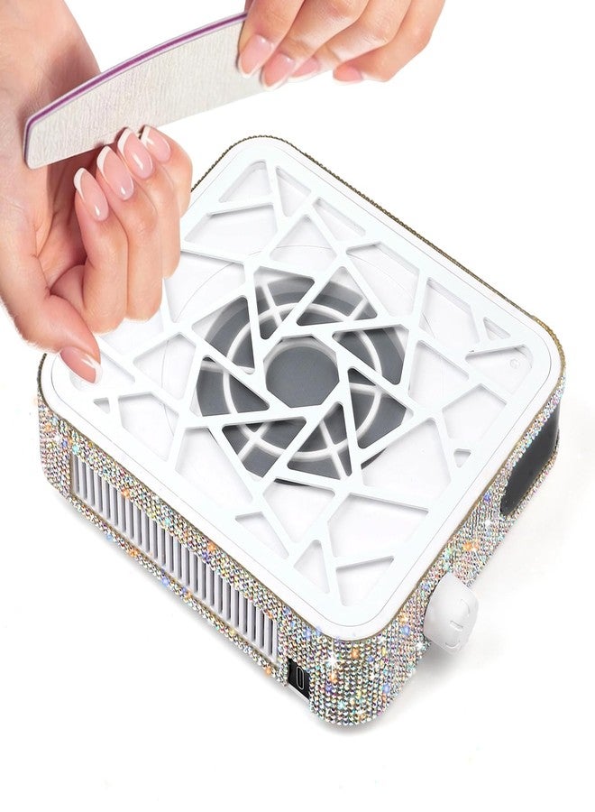 heemeei Nail Dust Collector, 6000RPM 10-Speeds Rechargable Dust Collector Nail Tech, Protable Nail Fan Dust Collector with 30Pcs Filters for Acrylic Nails Polishing Nail Salon & Home(AB Rhinestones) - Image 1