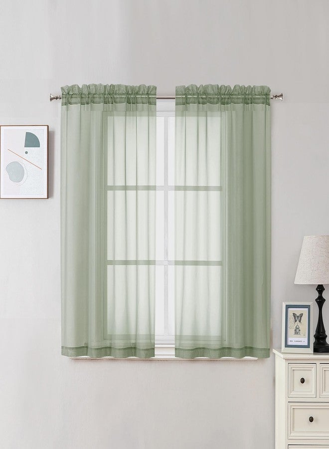 OVZME 2 Panels Window Sage Green Sheer Curtains 42" x 45" Inches for Small Windows, Soft Touching Top Dual Rod Pocket Drapes for Living Room & Bedroom - Image 1