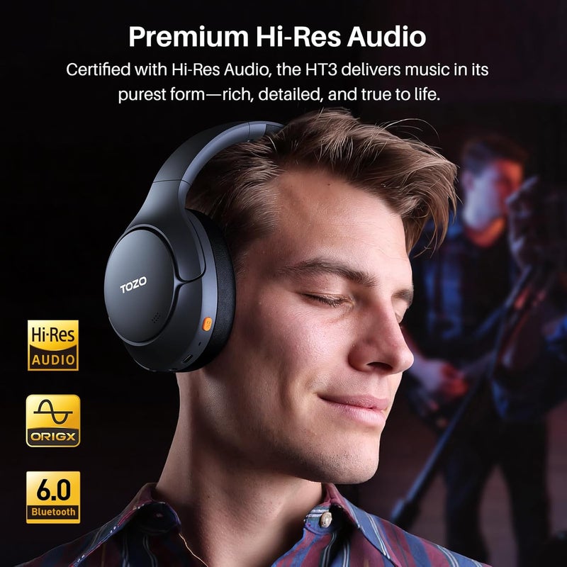 TOZO HT3 Hybrid Noise Cancelling Headphones, 90H Playtime Wireless Over Ear Bluetooth Headset, Spatial Audio AI Chat with 5 Mics, Supports Dual Connection and USB-C Input, with 32 EQ Music Modes - Image 2