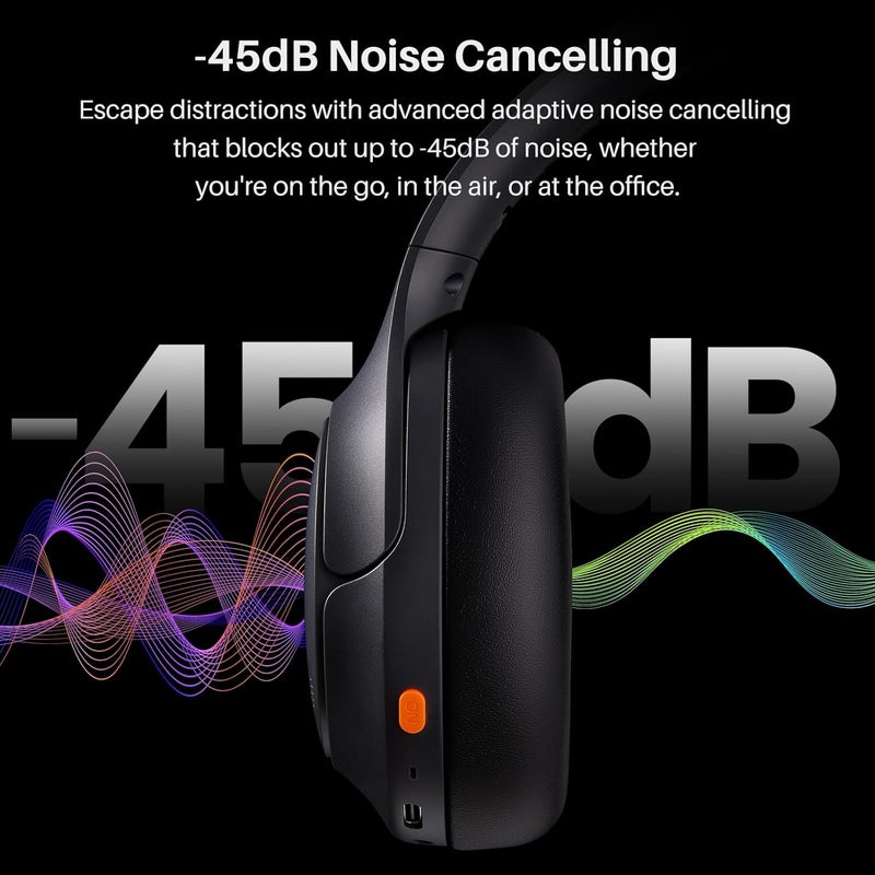 TOZO HT3 Hybrid Noise Cancelling Headphones, 90H Playtime Wireless Over Ear Bluetooth Headset, Spatial Audio AI Chat with 5 Mics, Supports Dual Connection and USB-C Input, with 32 EQ Music Modes - Image 5