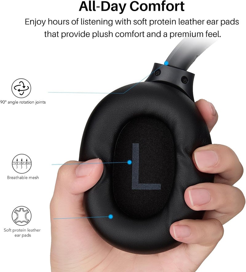 TOZO HT3 Hybrid Noise Cancelling Headphones, 90H Playtime Wireless Over Ear Bluetooth Headset, Spatial Audio AI Chat with 5 Mics, Supports Dual Connection and USB-C Input, with 32 EQ Music Modes - Image 4
