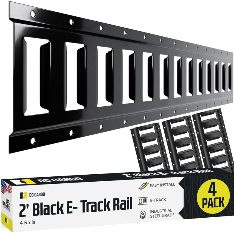 مجموعة سكة ربط DC Cargo Mall E Track 2 4 عبوة للمرائب والشاحنات والمقطورات والدراجات النارية وتركيبات ATV مطلية بالبودرة باللون الأسود لتأمين الحمولة الثقيلة حتى 2000 رطل