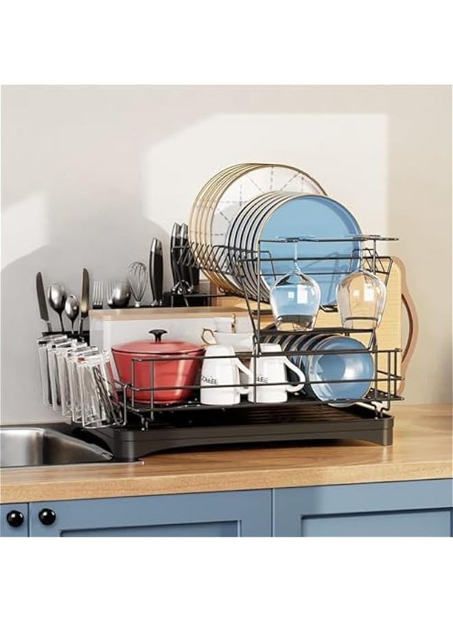 TRASSLE Dish Rack,Stainless Steel Large Capacity Kitchen Drainer Dish Rack, with Removable Cutting Board Holder & Utensil Holder & Drainboard Tray and Cup Holder  - Image 1