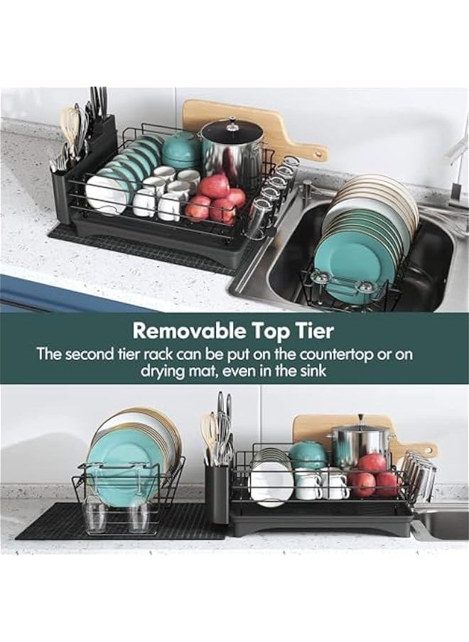 TRASSLE Dish Rack,Stainless Steel Large Capacity Kitchen Drainer Dish Rack, with Removable Cutting Board Holder & Utensil Holder & Drainboard Tray and Cup Holder  - Image 3