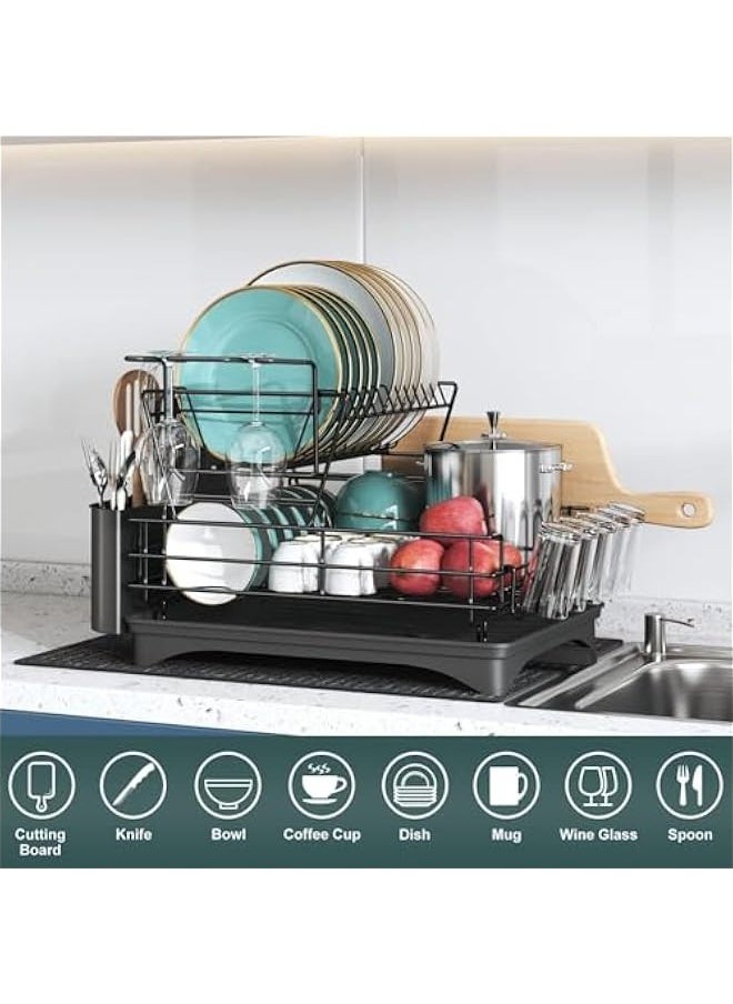 TRASSLE Dish Rack,Stainless Steel Large Capacity Kitchen Drainer Dish Rack, with Removable Cutting Board Holder & Utensil Holder & Drainboard Tray and Cup Holder  - Image 4