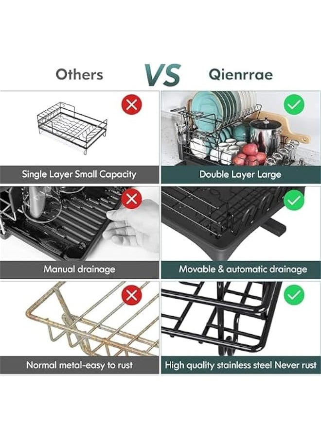 TRASSLE Dish Rack,Stainless Steel Large Capacity Kitchen Drainer Dish Rack, with Removable Cutting Board Holder & Utensil Holder & Drainboard Tray and Cup Holder  - Image 5