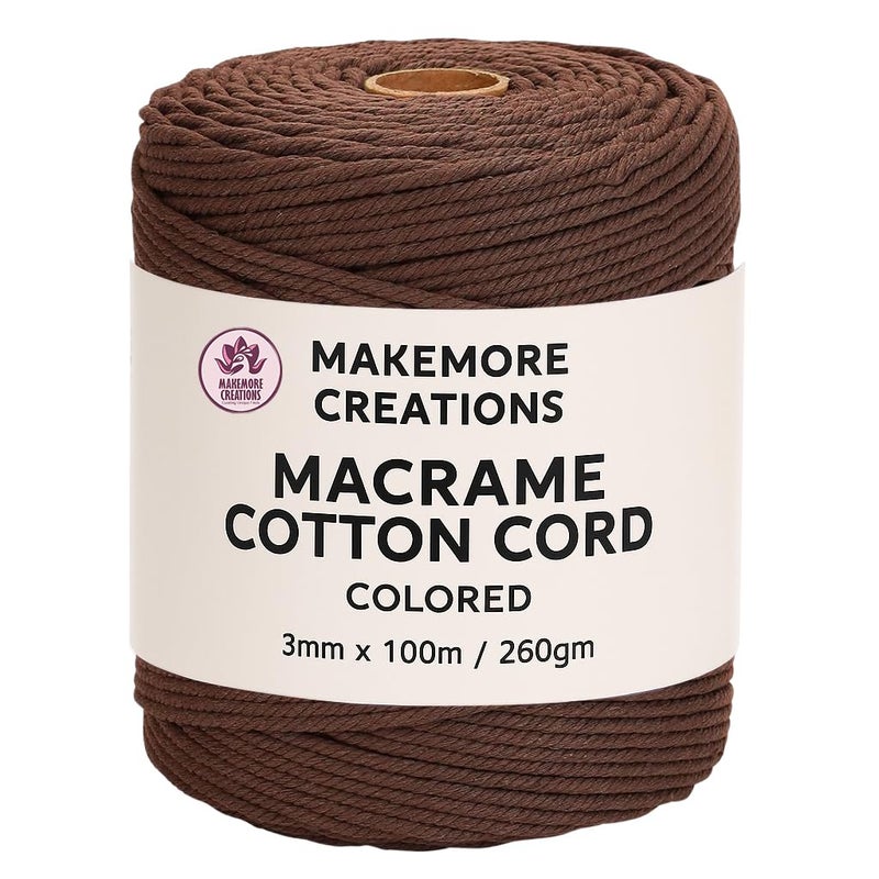 Makemore Creations Macrame Cotton Cord - Colored 3mm Dori,100m Length Soft Cotton Rope for Wall Hanging, Plant Hanger, Macrame Coasters, Weaving, Dream Catchers & DIY Craft Projects (Dark Brown) - Image 1