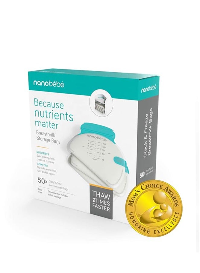 NANOBEBE 25 Pack Breast Milk Storage Bags and Organizer Freezer Oganizer Quick & Even Defrosting extra thick storage bags for Breastfed Babies Teal - Image 2