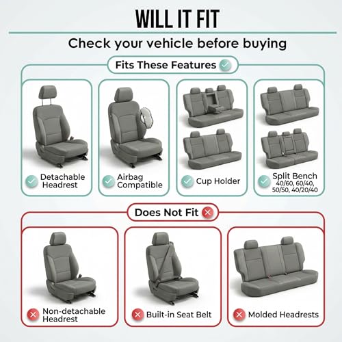 FH Group Automotive Car Seat Covers Cosmopolitan Flat Cloth Full Set Gray Seat Covers Airbag Compatible Split Bench with Gift Universal Fit Interior Accessories for Cars Trucks and SUVs - Image 3