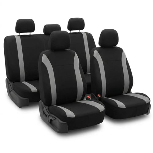 FH Group Automotive Car Seat Covers Cosmopolitan Flat Cloth Full Set Gray Seat Covers Airbag Compatible Split Bench with Gift Universal Fit Interior Accessories for Cars Trucks and SUVs - Image 1