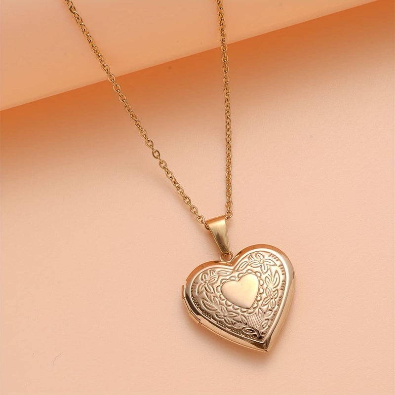 Goho Brass Gold Plated Heart Shape Forever Close to Heart Openable Photo Locket Chain Pendant for Women - Image 1