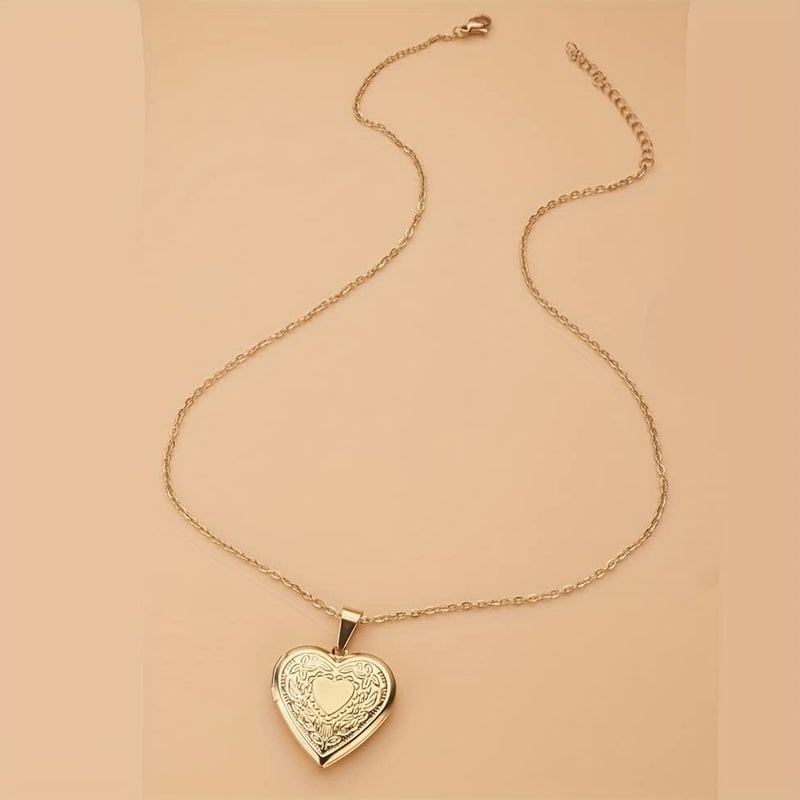 Goho Brass Gold Plated Heart Shape Forever Close to Heart Openable Photo Locket Chain Pendant for Women - Image 2