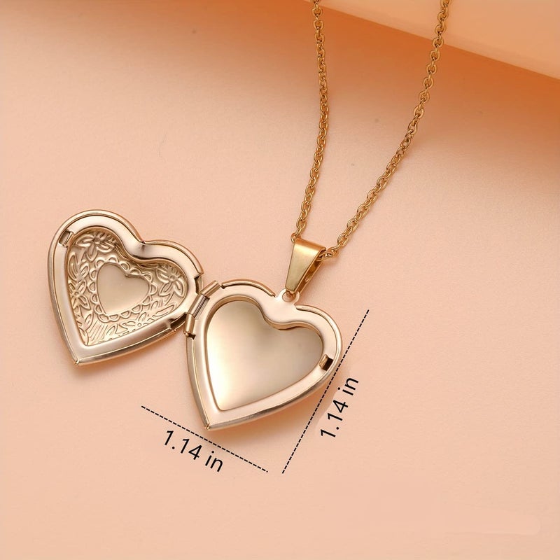 Goho Brass Gold Plated Heart Shape Forever Close to Heart Openable Photo Locket Chain Pendant for Women - Image 3