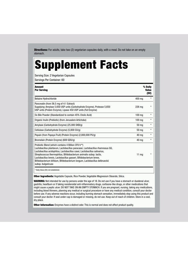 Lindberg Complete Digestant Multi-Enzyme Formula with Pancreatin and Betain Hydrochloride, 120 Capsules - Image 2