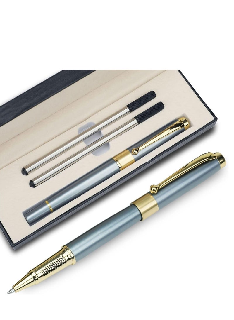 Ballpoint Pen 0.5, Metallic Silver Lacquer with Chrome Trim, Luxury Ballpoint Line Width 0.5mm Come with 2 Pieces Black Ink Refill, for Professional Executive, Office, Nice BallPens Classy Gift Box - Image 1