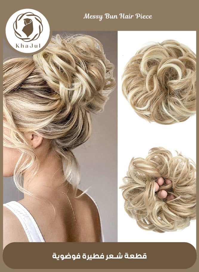 KHAJUL Messy Bun Hair Piece for Women, Synthetic Hair Extension with Scrunchies, Updo Ponytail (Dirty Blonde) - Image 1
