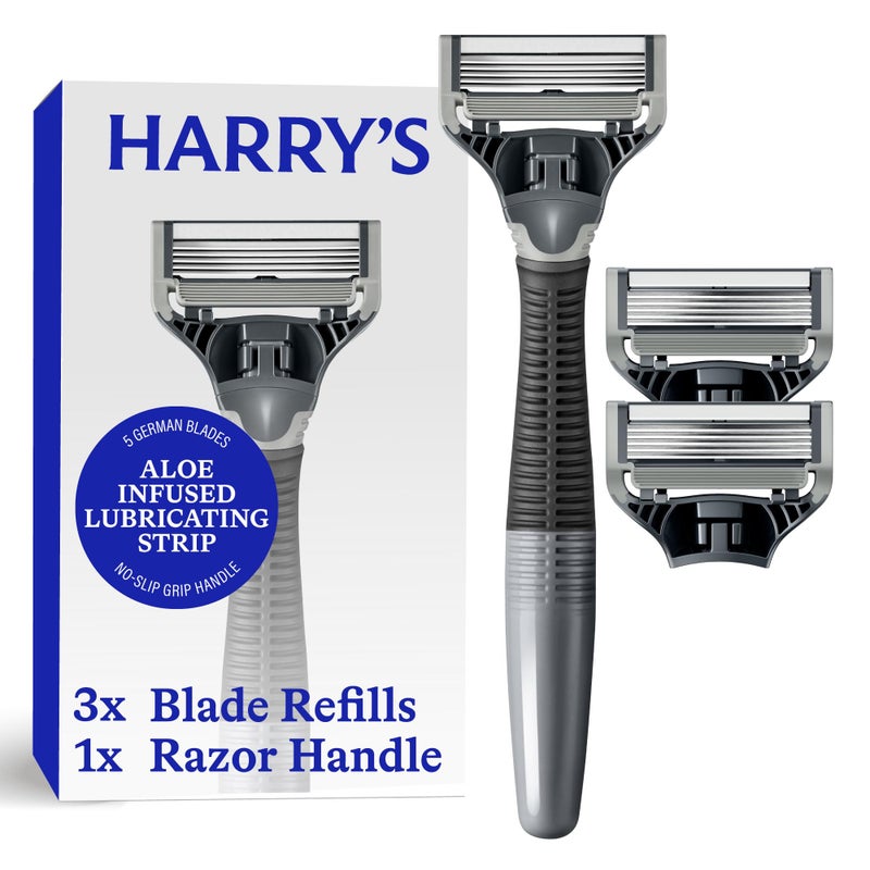 Harry's Original Shaving Kit for Men - Razor Handle and 3 Razor Blade Refill Cartridges - German Engineered - Charcoal - Image 1