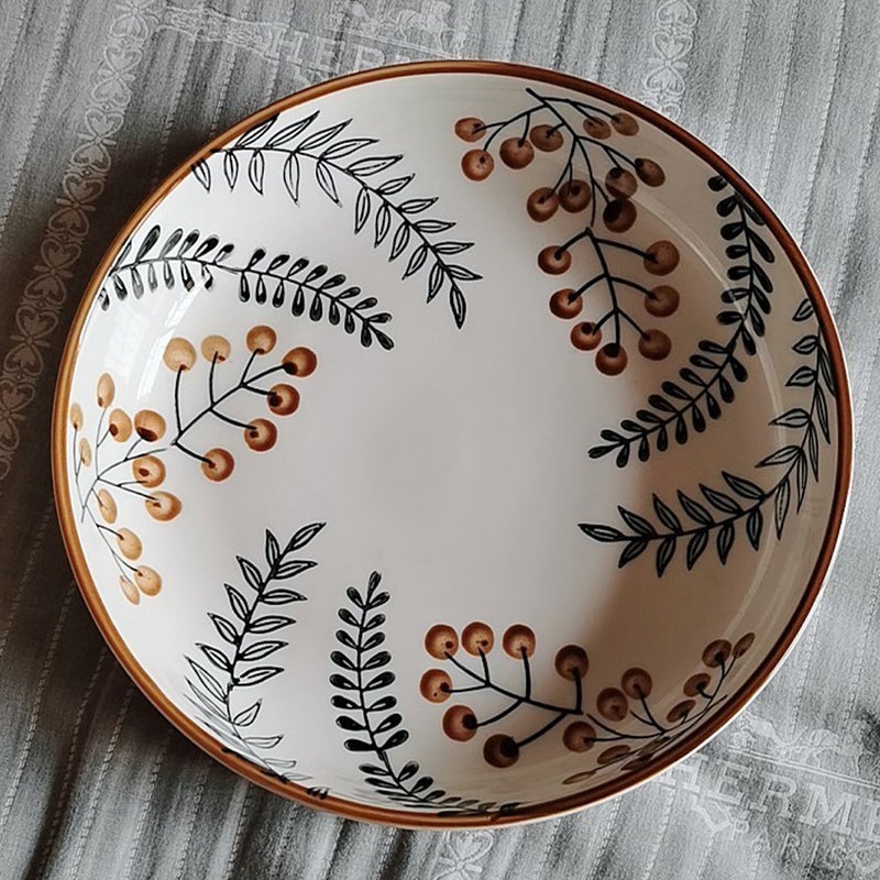 1Pc Retro Leaf Pattern Plate Ceramic Food Tray Dessert Container Orange - Image 5