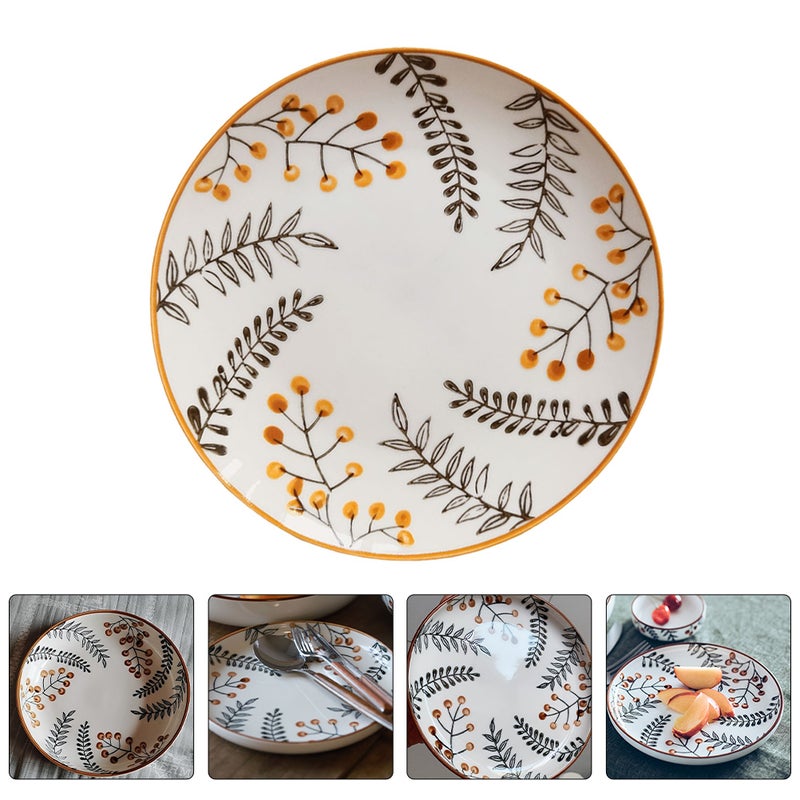 1Pc Retro Leaf Pattern Plate Ceramic Food Tray Dessert Container Orange - Image 1