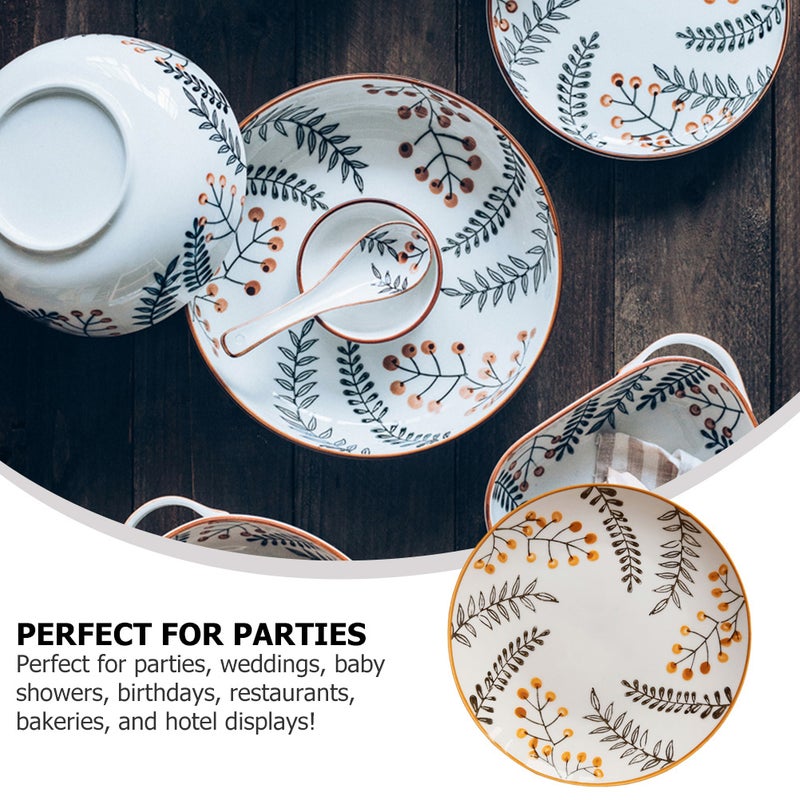1Pc Retro Leaf Pattern Plate Ceramic Food Tray Dessert Container Orange - Image 4