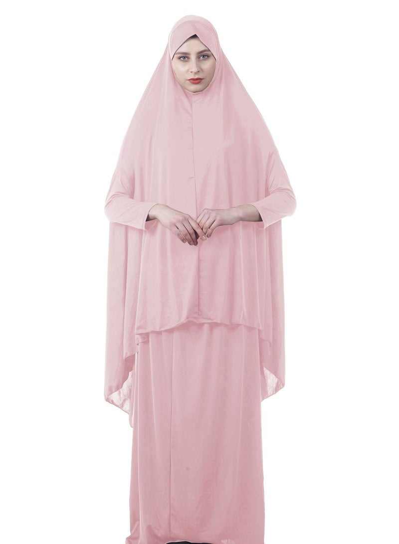 Long Sleeves Abaya With Hijab Pink - Image 1