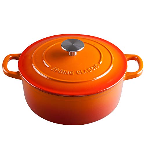EDGING CASTING Enameled Cast Iron Dutch Oven 55 Quart Round Cast Dutch Ovens Pot with Lid Dual Handle for Bread Baking Oven Safe up to 500F Orange