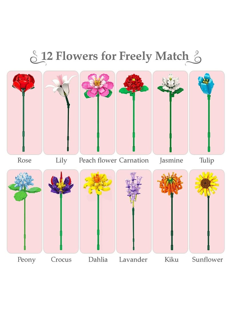 SYOSI Flowers Bouquet Building Set, Plant Display Decor Set for The Home or Office, Creative Gift for Adults and Age 14+  - Image 5