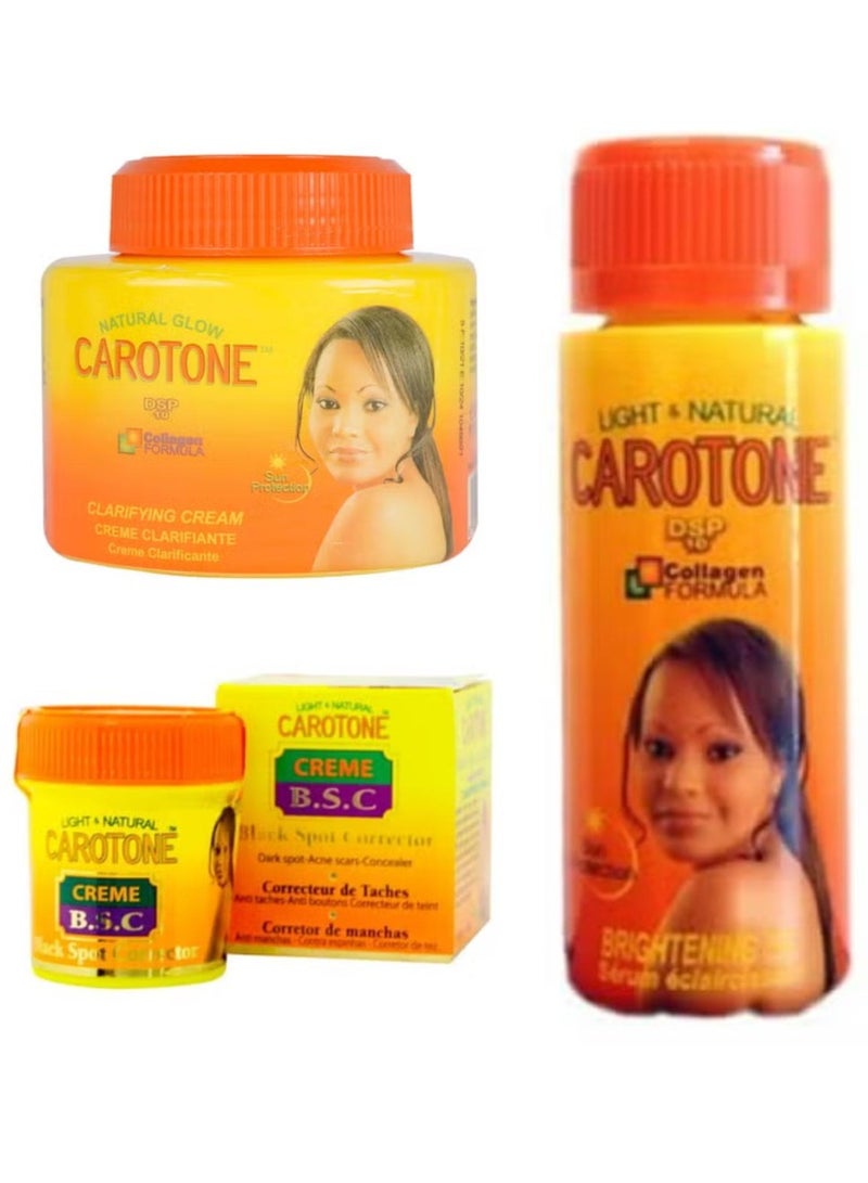 Carotone The Best Set of 3 Carotone Collagen Formula Brightening Cream 135ml Brightening Oil 65 ml Black Spot Corrector Creme 30ml - Image 1