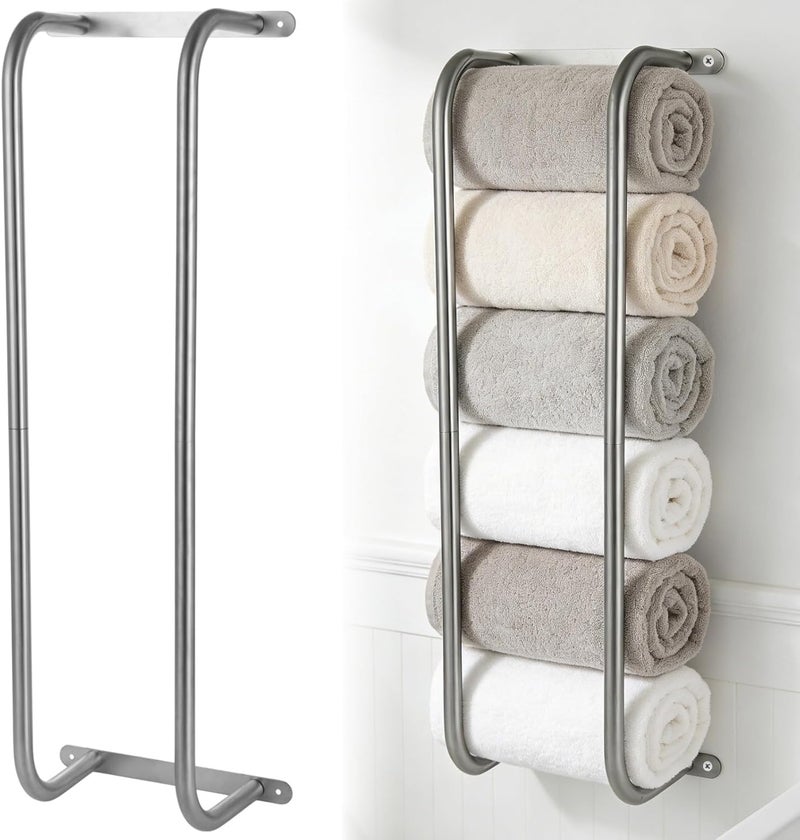 Wall Mounted Towel Rack for Bathroom, 304 Stainless Steel Double-Bar, Rustproof Space-Saving Towel Storage Organizer, Round Edge, 10.2 x 5.9 x 30.1 in - Image 1
