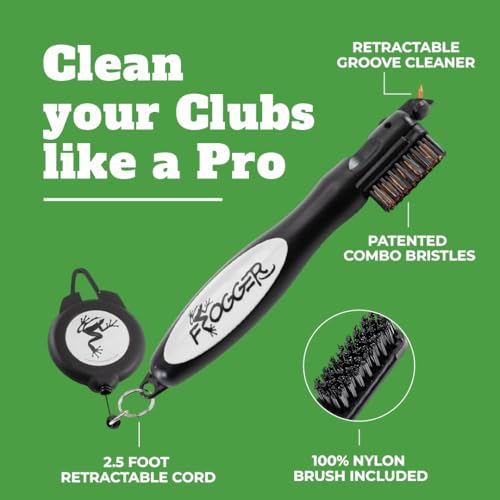 Frogger BrushPro Golf Club Cleaner with Ergonomic Grip and 2.5 ft. Retractable Cord, Red - Sturdy Golf Club Brush and Groove Cleaner for Golfers - Image 2