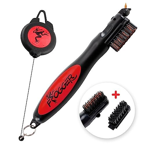 Frogger BrushPro Golf Club Cleaner with Ergonomic Grip and 2.5 ft. Retractable Cord, Red - Sturdy Golf Club Brush and Groove Cleaner for Golfers - Image 3